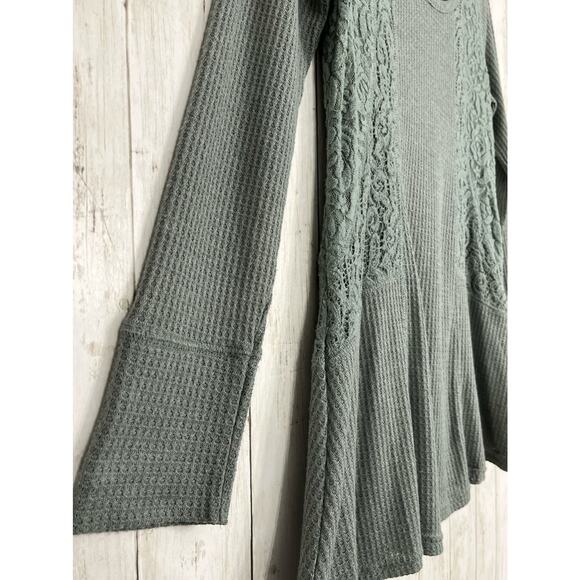 rxb Green Long Sleeve Crew Neck Lace Thermal Flowy Sweater Medium - Picture 5 of 8